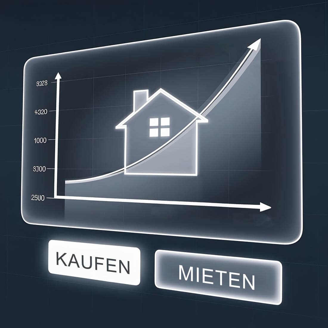Infografik mit aufsteigender Pfeilkurve dahinter ein stilisiertes Haus-Icon, die den langfristigen Wertzuwachs von Immobilien darstellt.